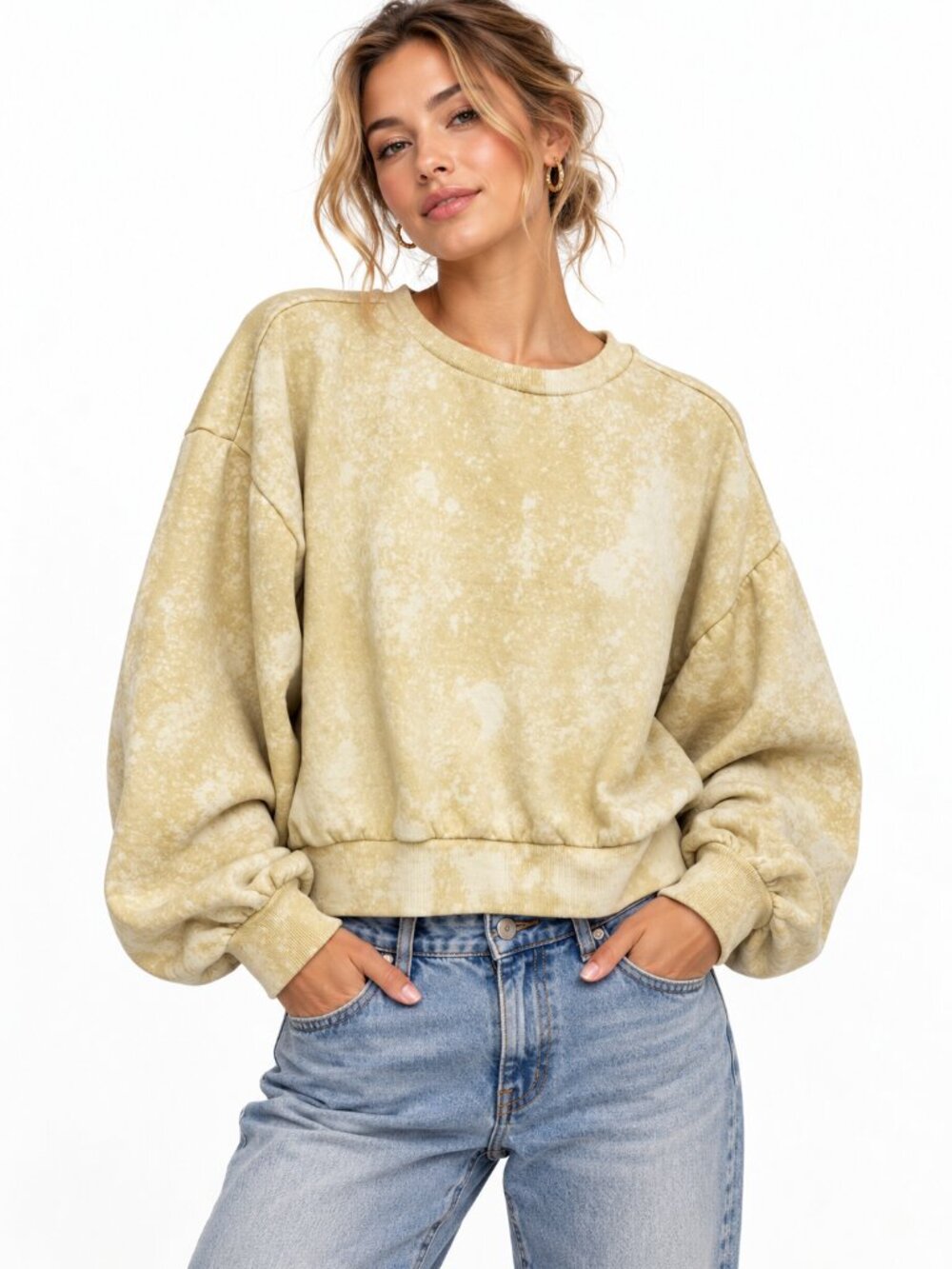 Anthropologie Daily Practice Oh So Good Tie Dye Graphic Sweatshirt Yellow Medium